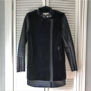 ZARA Faux Shearling Moto Coat – XS – Black